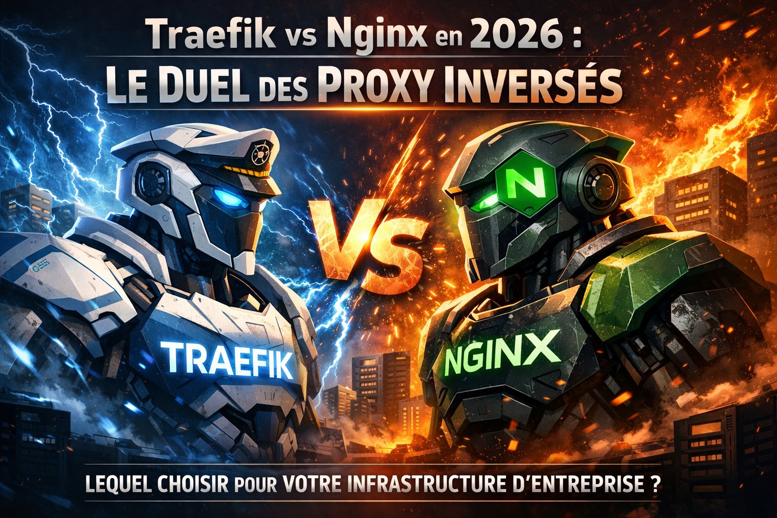 Illustration comparant Traefik et Nginx, deux solutions de proxy inverse et ingress controller pour architectures cloud et conteneurisées