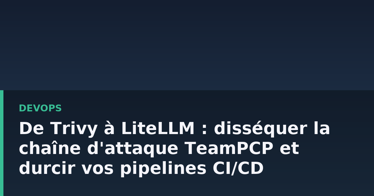 Schéma d'une chaîne d'attaque de supply chain logicielle reliant un workflow CI compromis à un paquet publié sur un registre public