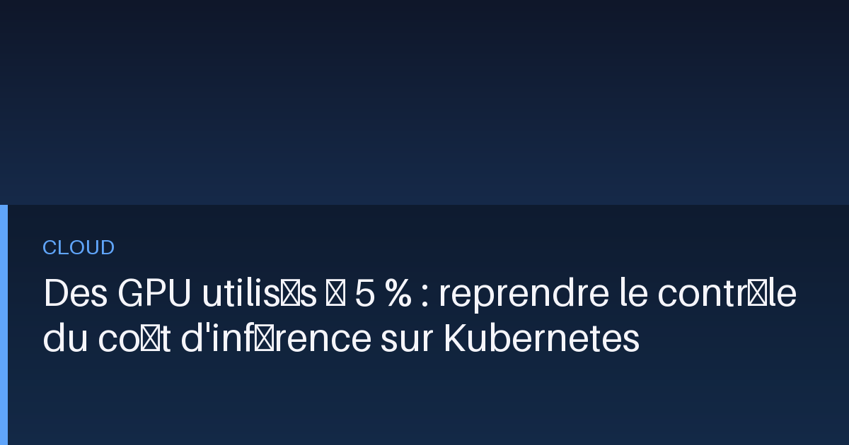 Rack de serveurs GPU dans un datacenter, avec un tableau de bord de supervision affichant des courbes d'utilisation faibles.