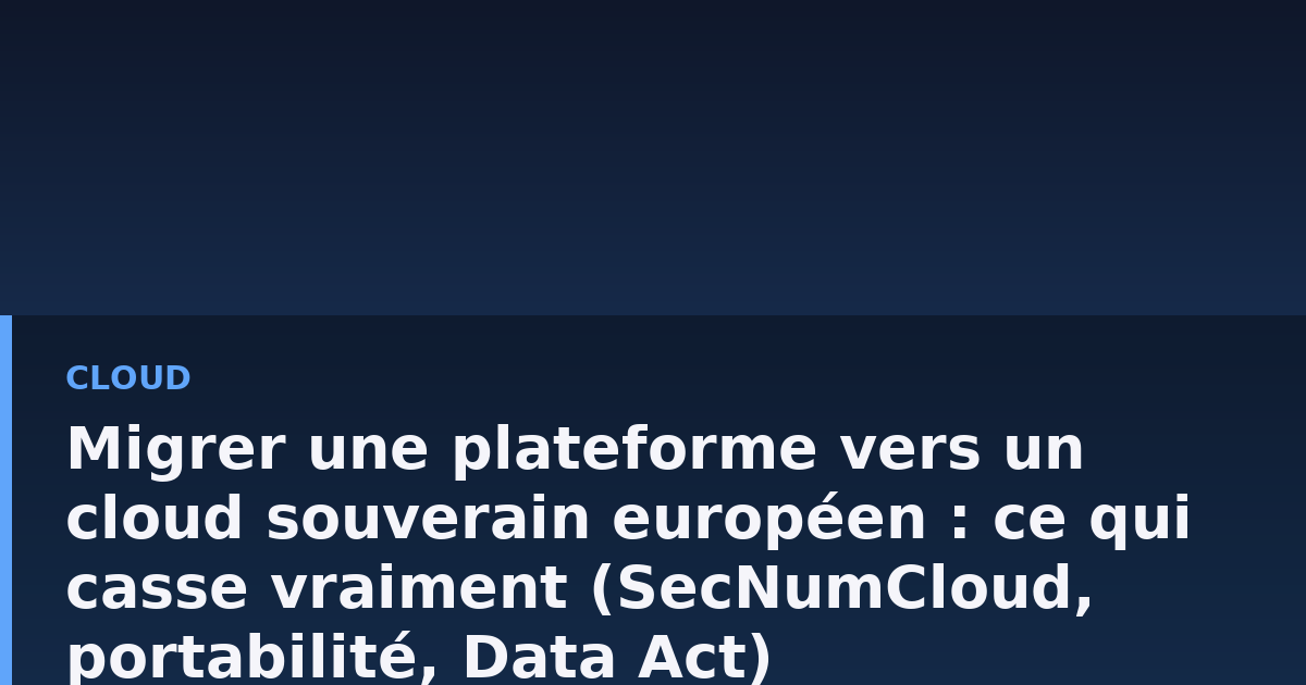 Schéma d'architecture d'une plateforme répartie entre un cloud hyperscaler et un cloud souverain européen, avec flux de données chiffrés