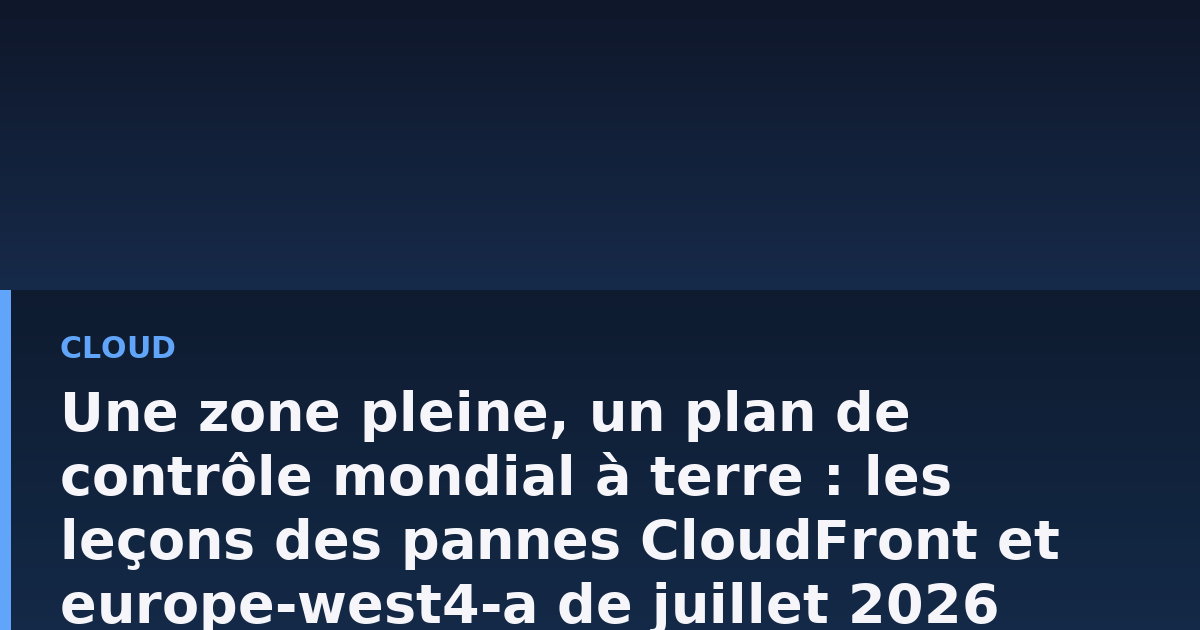 Schéma d'un datacenter avec une zone de disponibilité en surbrillance rouge et des flèches d'erreur se propageant vers plusieurs régions du monde